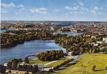 Featured is a postcard aerial view of Stockholm, Sweden c 1960s.  The original unused card is for sale in The unltd.com Store.  