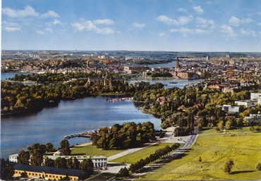 Featured is a postcard aerial view of Stockholm, Sweden c 1960s. The original unused card is for sale in The unltd.com Store.